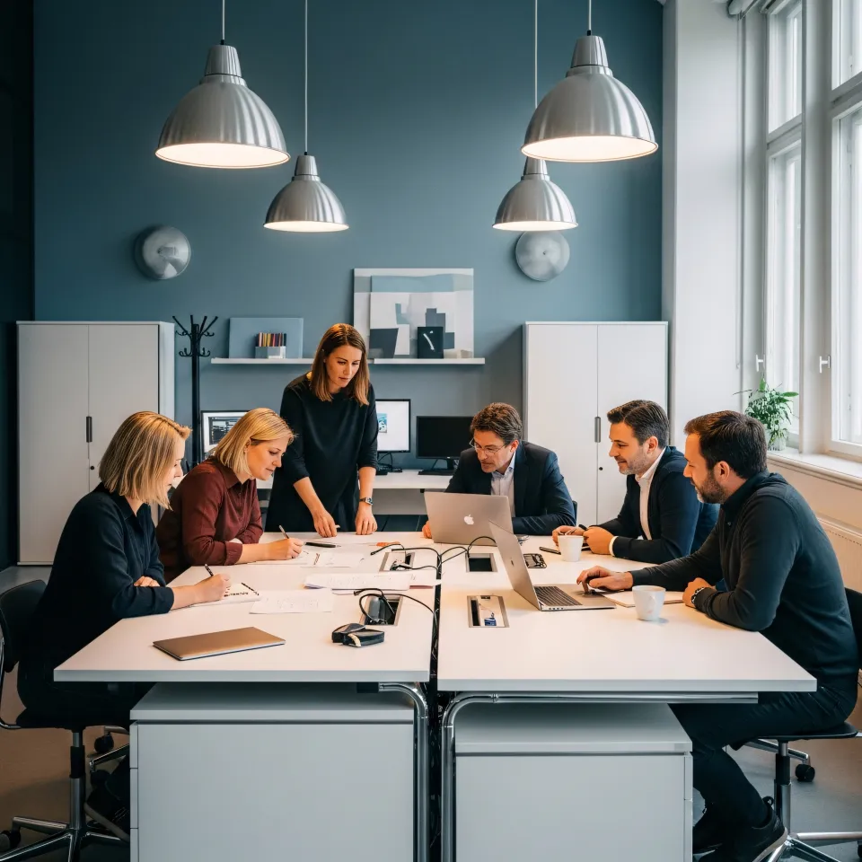 Zespół rozmawiający o wartościach firmy